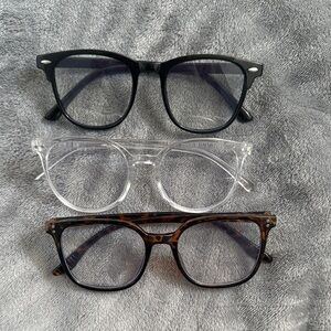 Set of Three Stylish Eyeglasses - Black, Clear, Tortoise